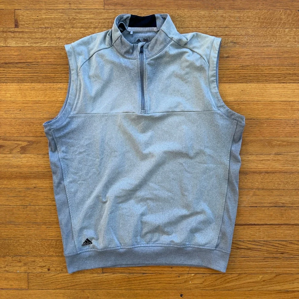 Adidas Golf‎ Vest Mens Medium Gray Sleeveless 1/4 Zip Athletic Pullover